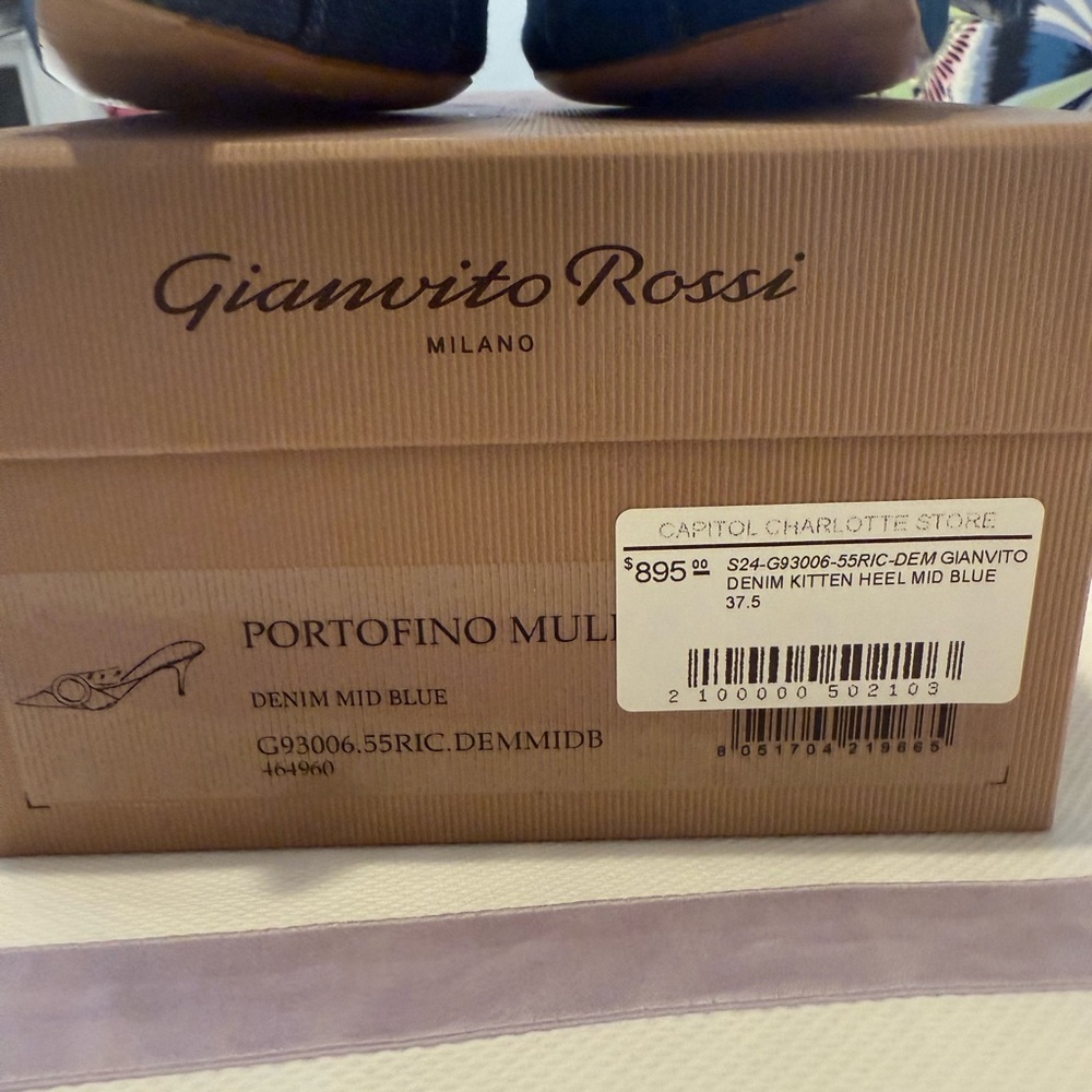 Gianvito Rossi Blue Portofino Mules with Bow Detail - Picture 6 of 6
